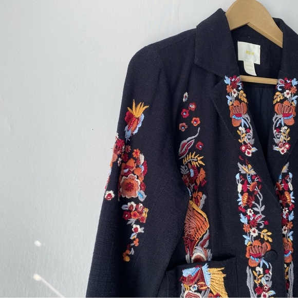 Anthropologie Maeve Embroidered Ellen Blazer Jacket Beaded Floral Print 4 - Picture 4 of 9